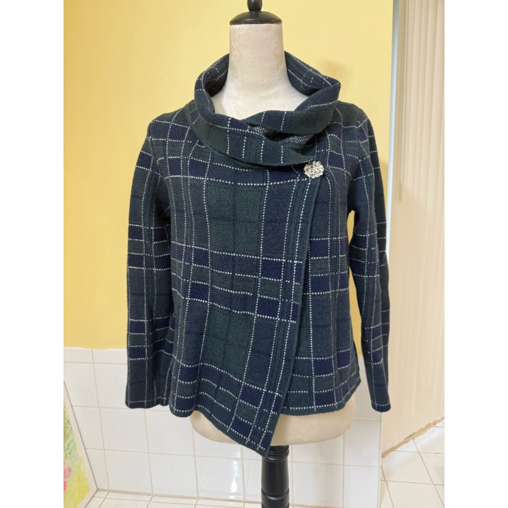 Women's Christian Siriano Plaid Jacket Size M Green Blue
